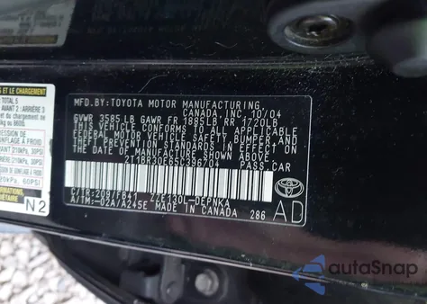 2005 Toyota Corolla Le z USA, uszkodzony, nr VIN 2T1BR30E65C396704